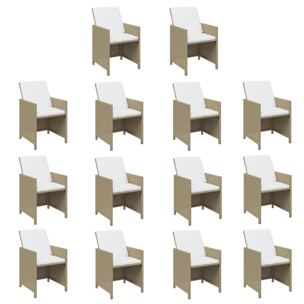 19 Pcs conjunto jantar p/ jardim c/ almofadões vime PE bege