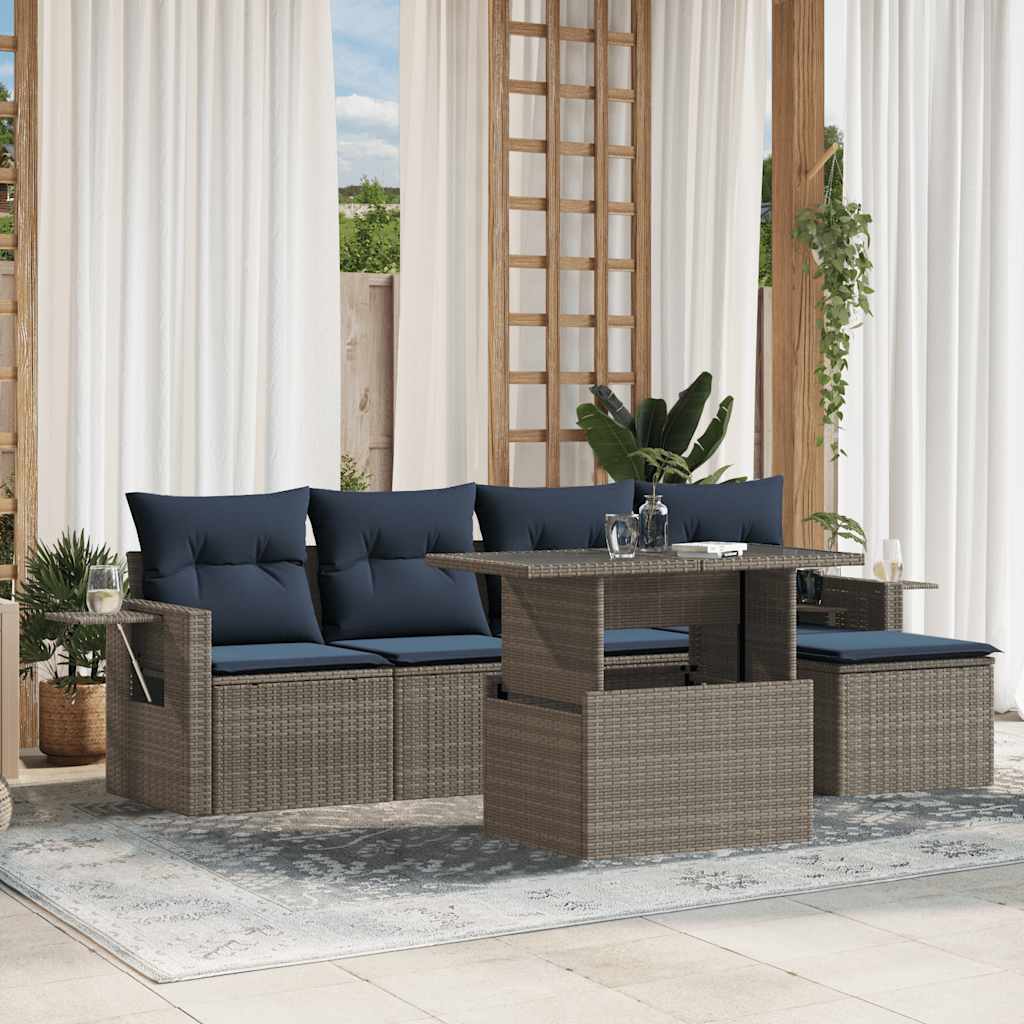 Conjunto de sofá de jardim com 6 peças e almofadas em rattan sintético cinza