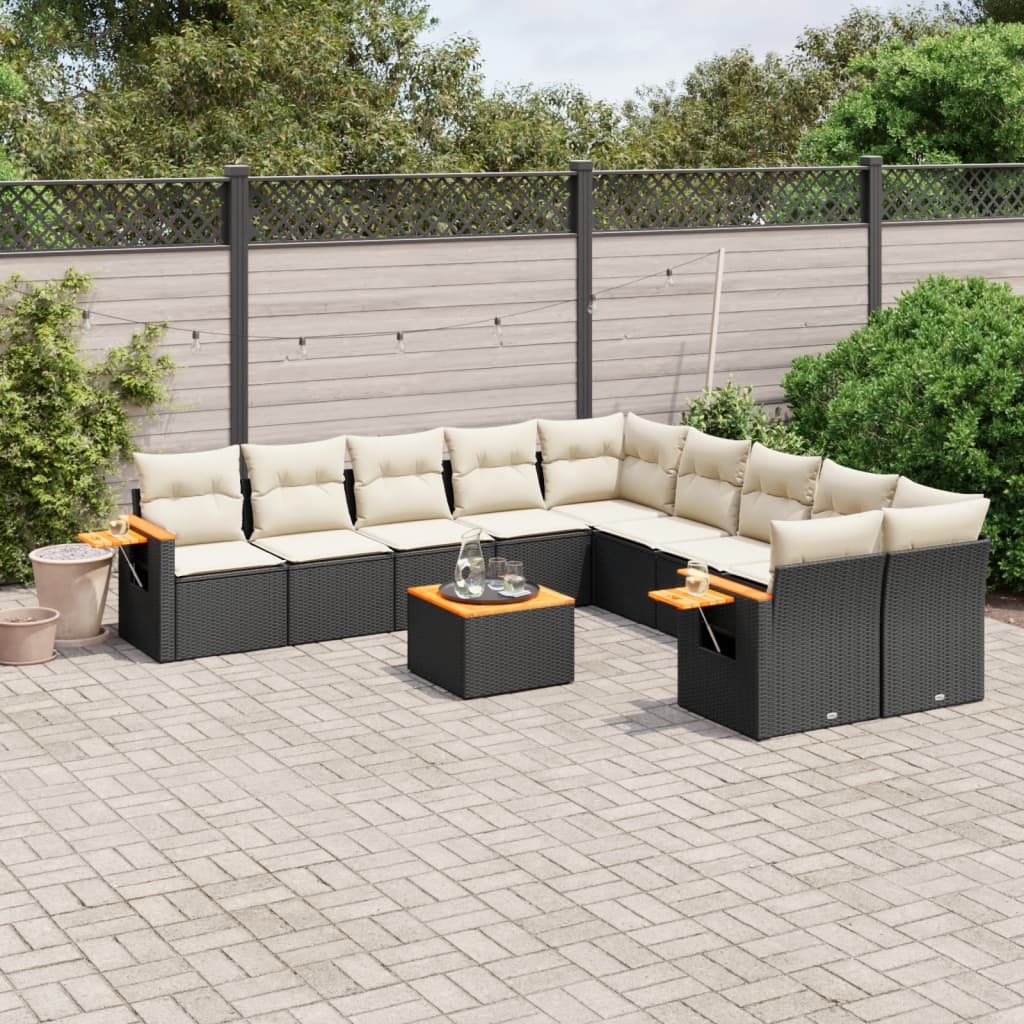 11 Pcs conjunto sofás de jardim c/ almofadões vime PE preto
