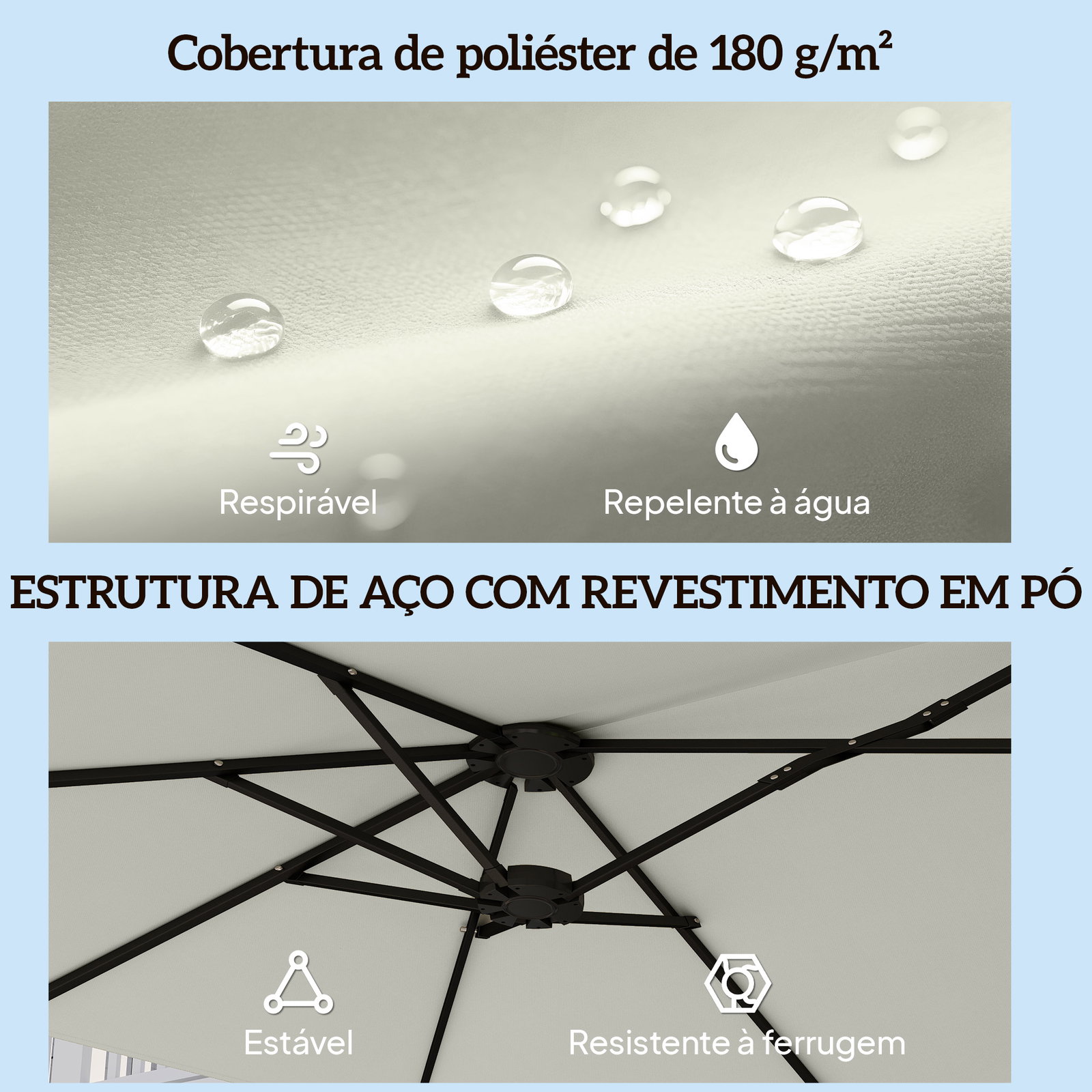 Guarda-sol duplo de jardim 4,6x2,6 m com manivela manual proteção uv50+ capa resistente à água creme