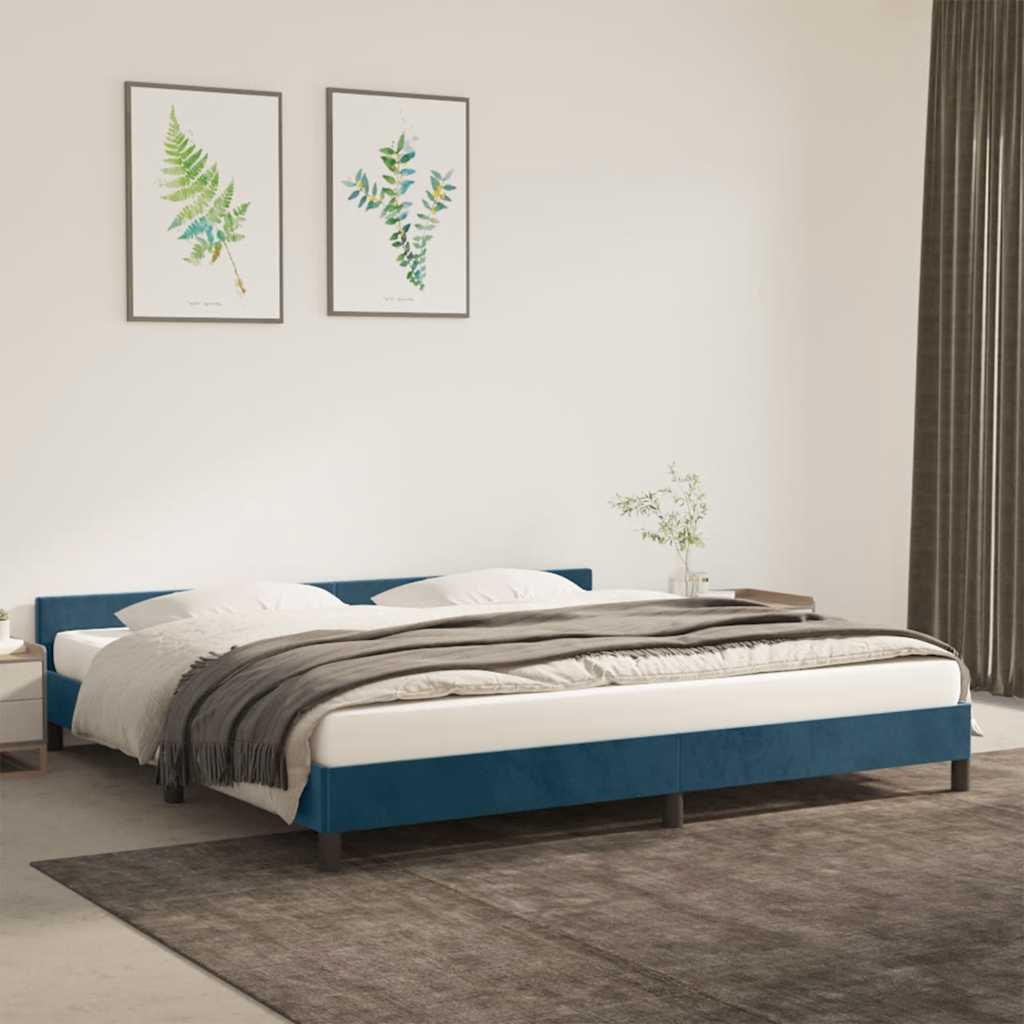 Estrutura de cama sem colchão 200x200 cm veludo azul-escuro