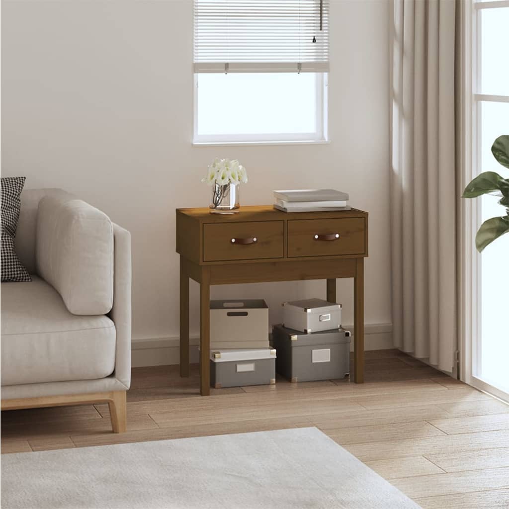 Mesa consola 76,5x40x75 cm madeira de pinho maciça castanho mel
