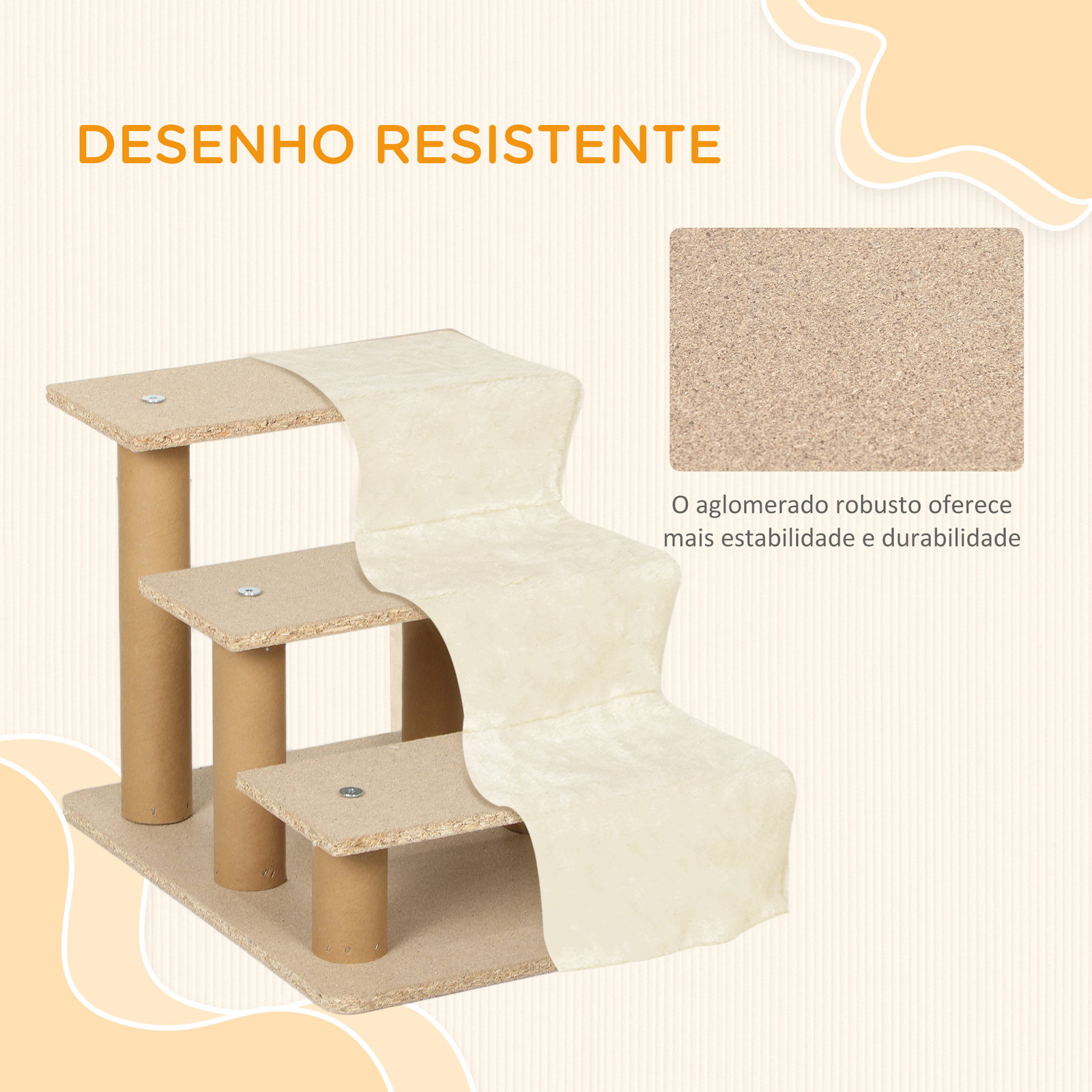 Escada para cães de 3 degraus com capa removível e lavável rampa para cães para cama sofá 46x35x35 cm bege