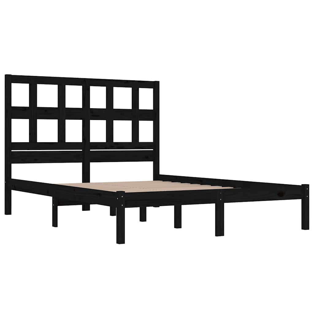 Estrutura de cama 140x190 cm madeira de pinho maciça preto