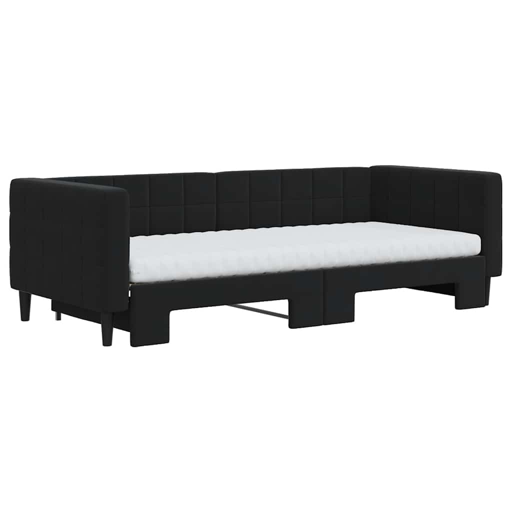 Sofá-cama com gavetão e colchões 90x200 cm veludo preto