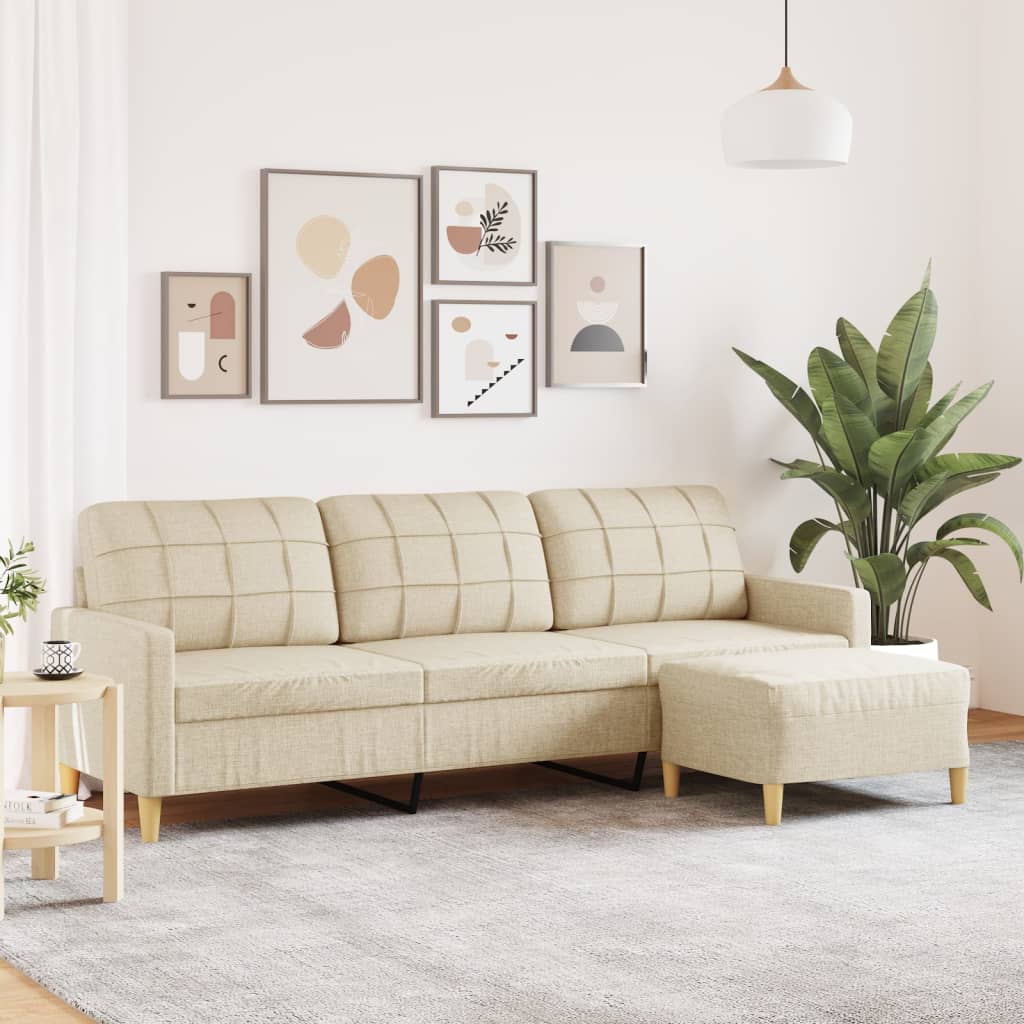 Sofá de 3 lugares com apoio de pés 210 cm tecido cor creme