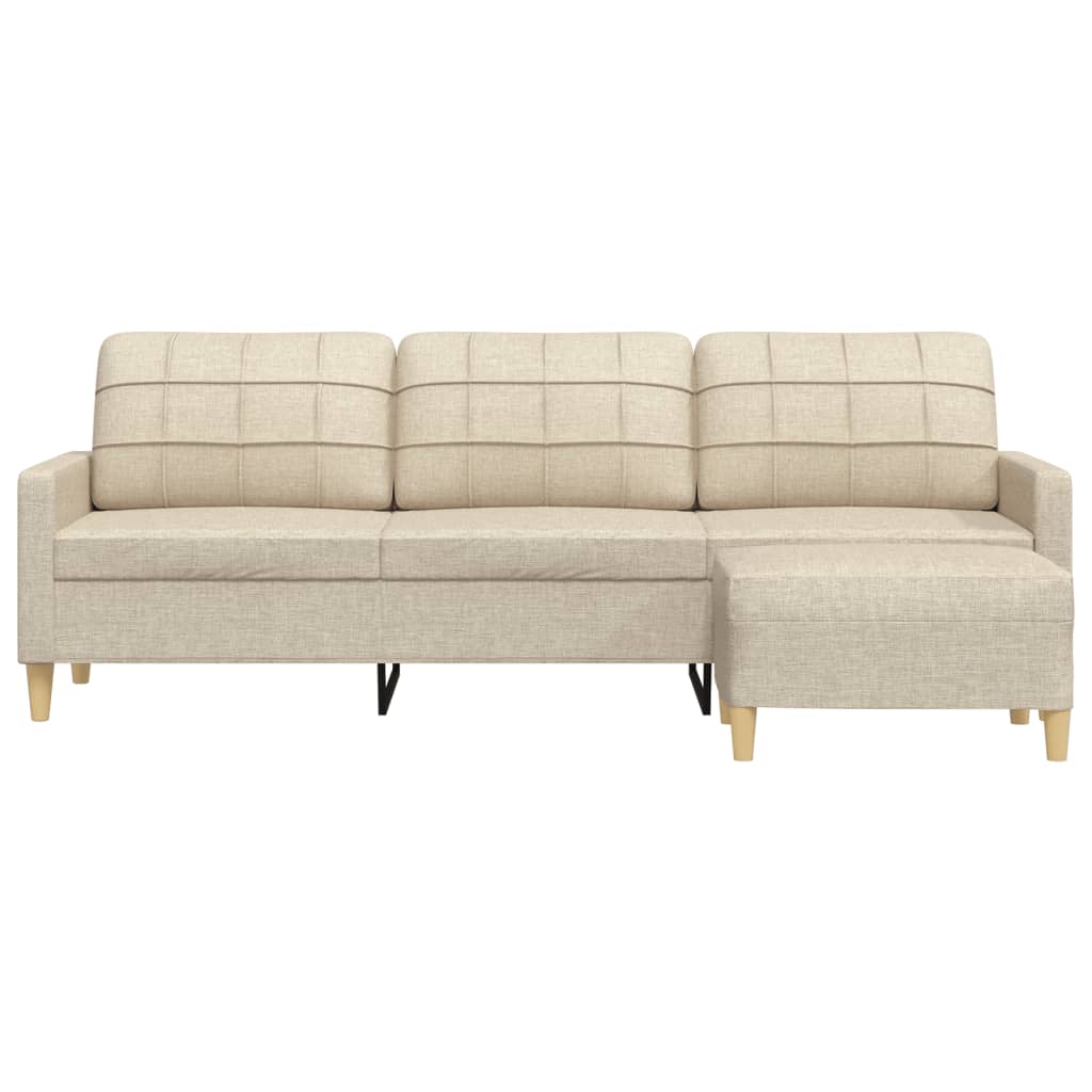 Sofá de 3 lugares com apoio de pés 210 cm tecido cor creme