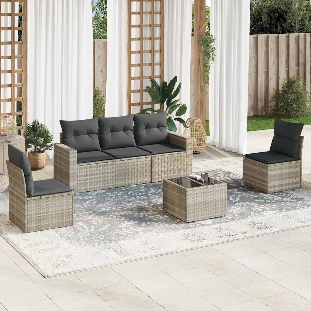 6 Pcs conj. sofás jardim com almofadões vime PE cinzento-claro