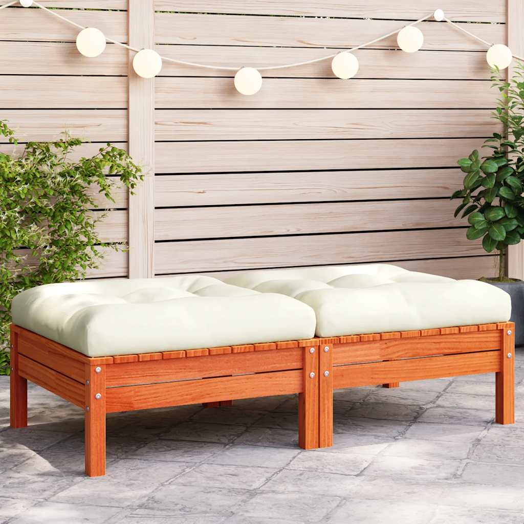 Apoios pés jardim c/ almofadões 2 pcs pinho maciço castanho-mel