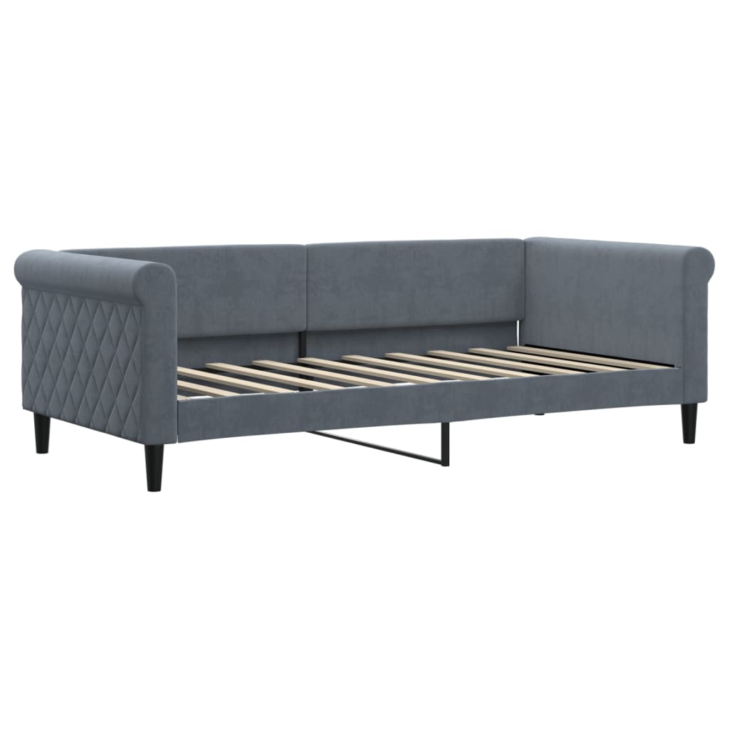 Sofá-cama com colchão 90x190 cm veludo cinzento-escuro