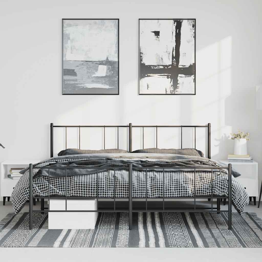 Estrutura de cama com cabeceira e pés 183x213 cm metal preto