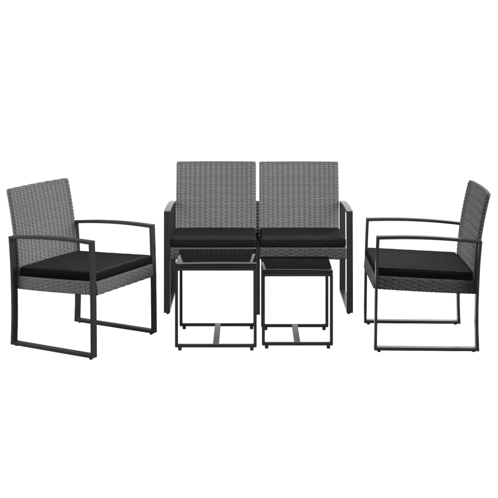 5 Pcs conj. jantar p/ jardim c/ almofadões vime PP cinza-escuro