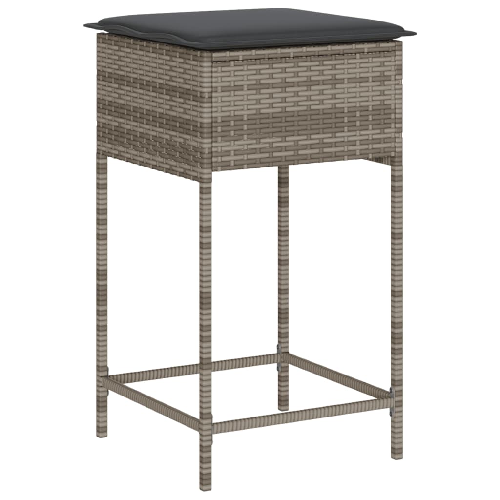 9 Pcs conjunto de bar p/ jardim c/ almofadões vime PE cinzento