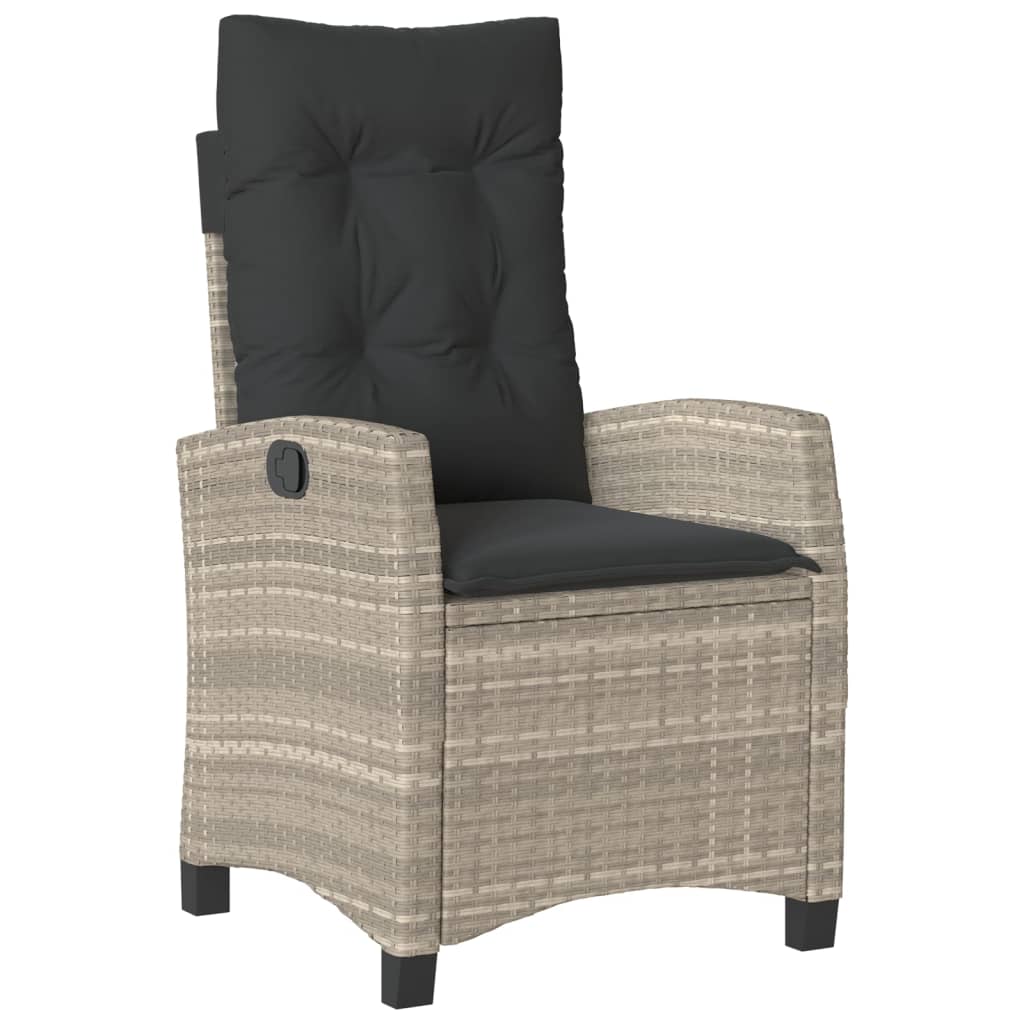 3 Pcs conjunto bistrô com almofadões vime PE cinzento claro
