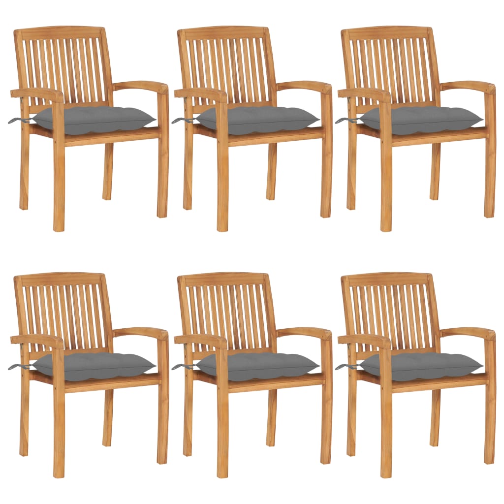 Cadeiras de jardim empiháveis c/ almofadões 6 pcs teca maciça