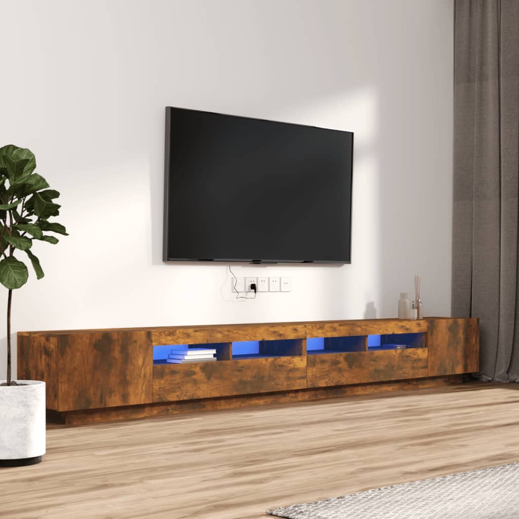 Conjunto móveis de TV 3pcs c/ leds madeira carvalho fumado