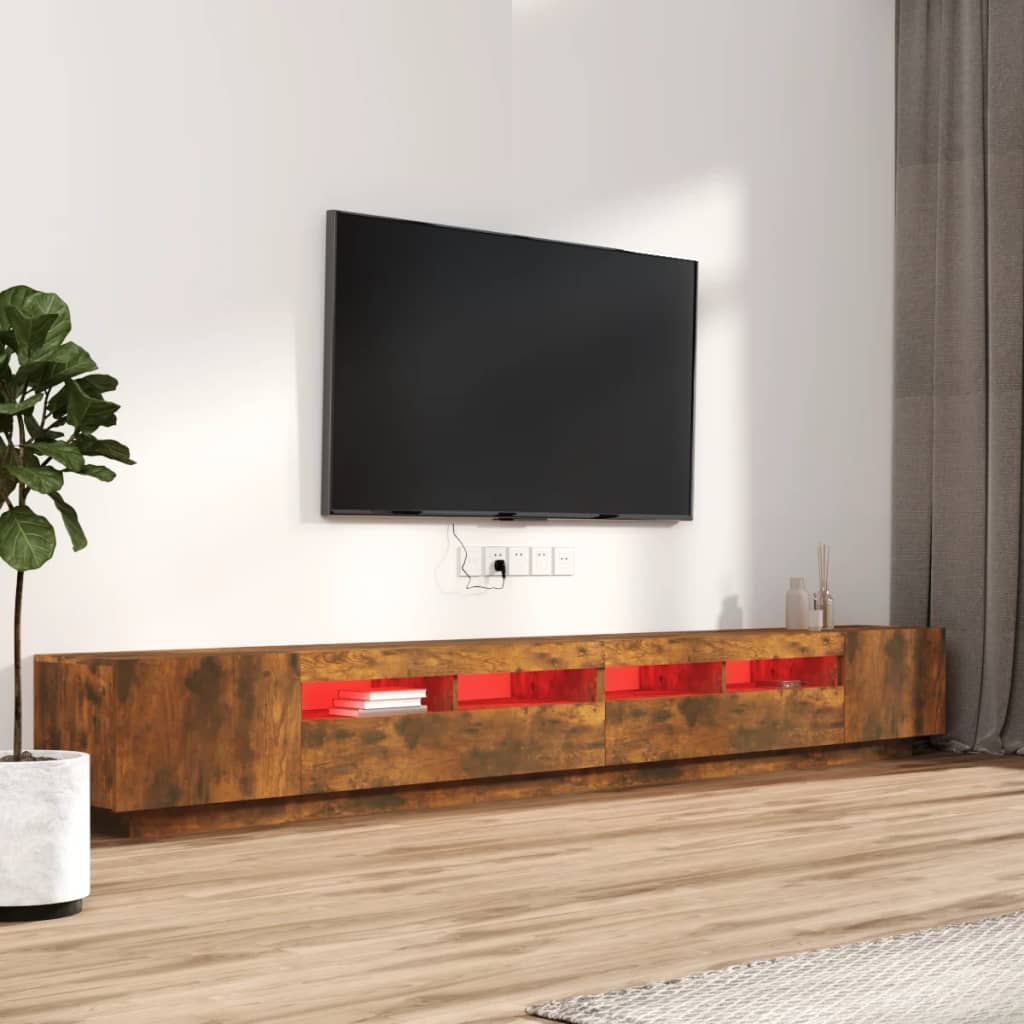 Conjunto móveis de TV 3pcs c/ leds madeira carvalho fumado