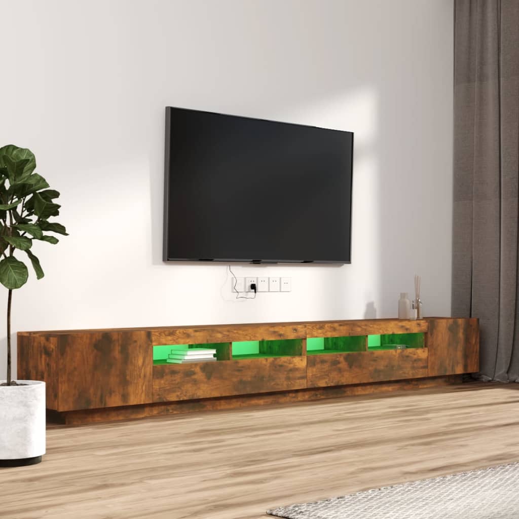 Conjunto móveis de TV 3pcs c/ leds madeira carvalho fumado