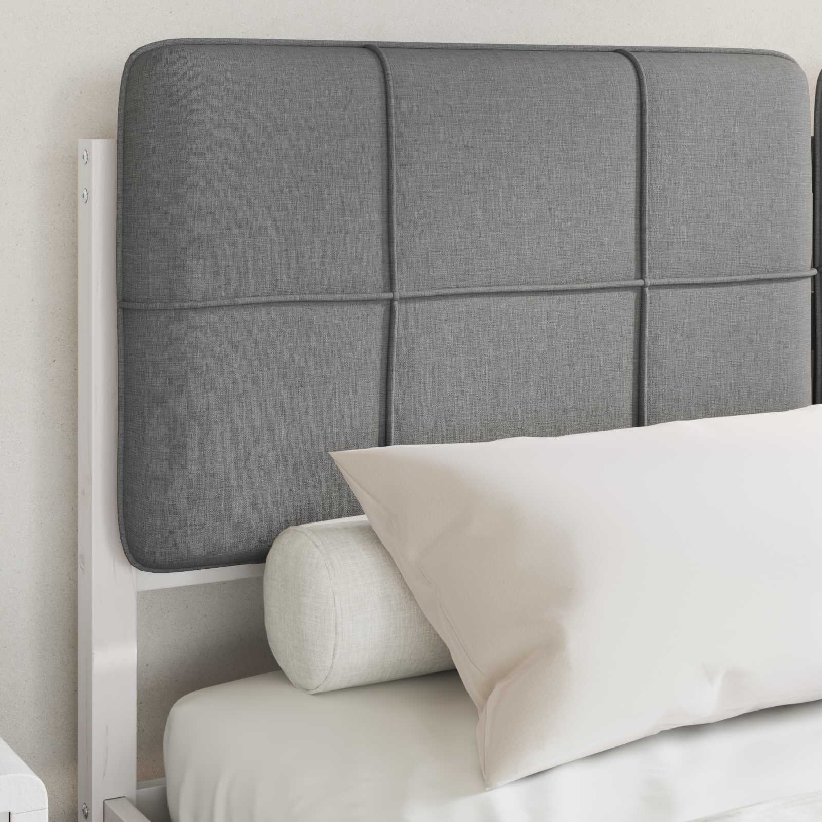 Estrutura de cama com cabeceira estofada cinzento-claro