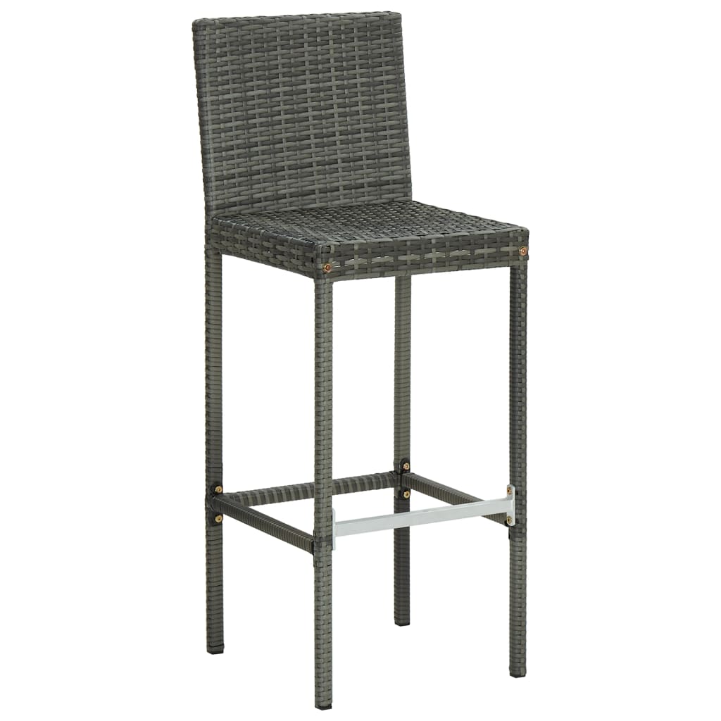 Bancos de bar p/ jardim com almofadões 4 pcs vime PE cinzento