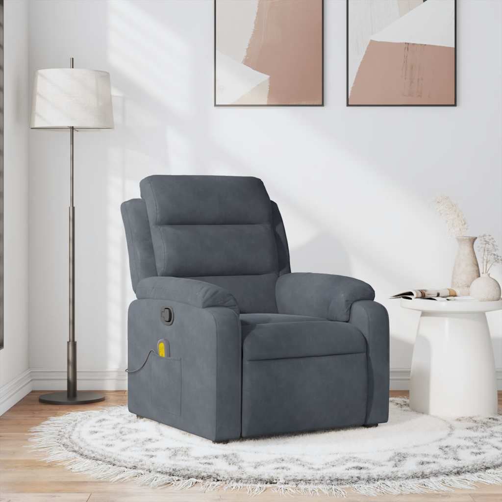 Poltrona de massagens reclinável veludo cinzento-escuro