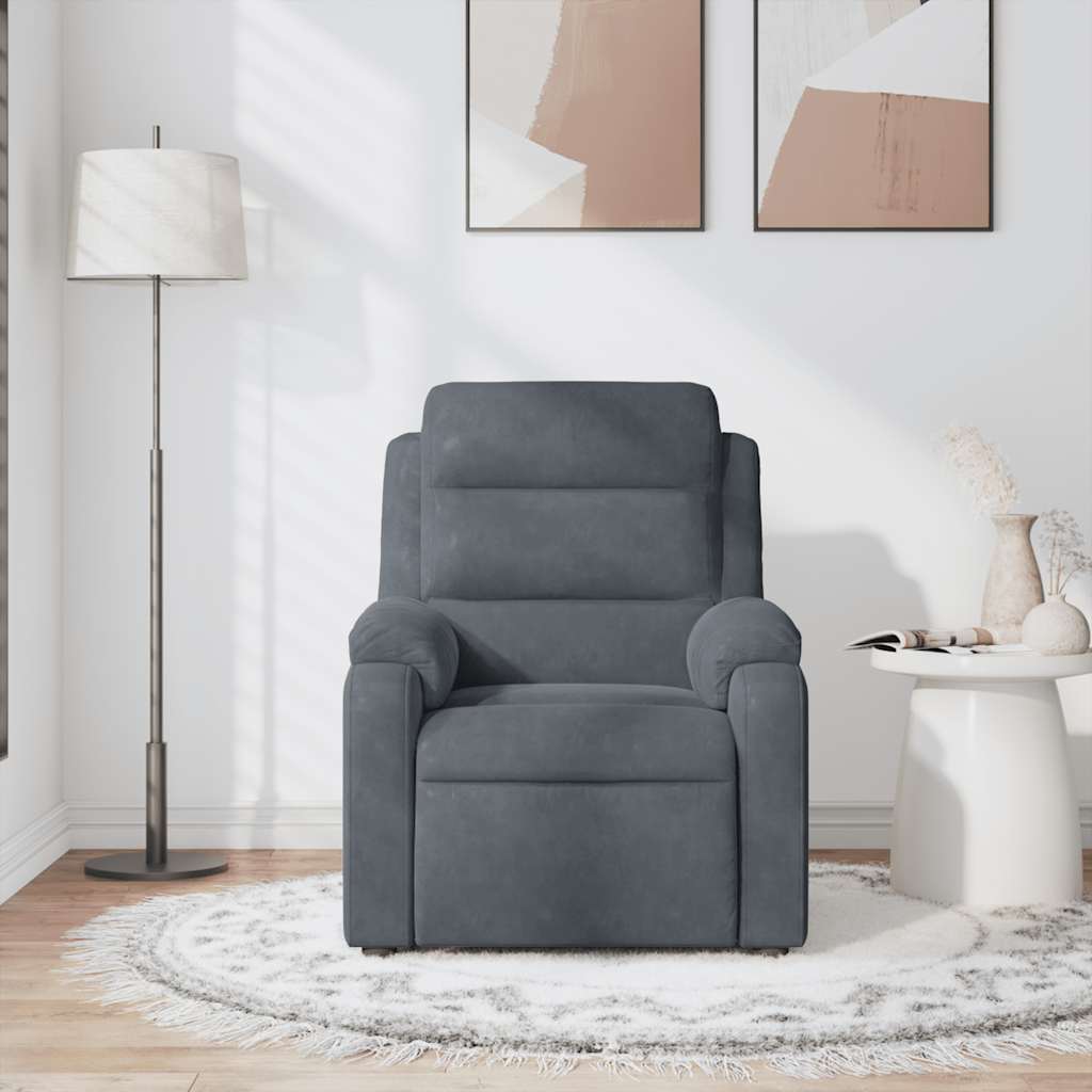 Poltrona de massagens reclinável veludo cinzento-escuro