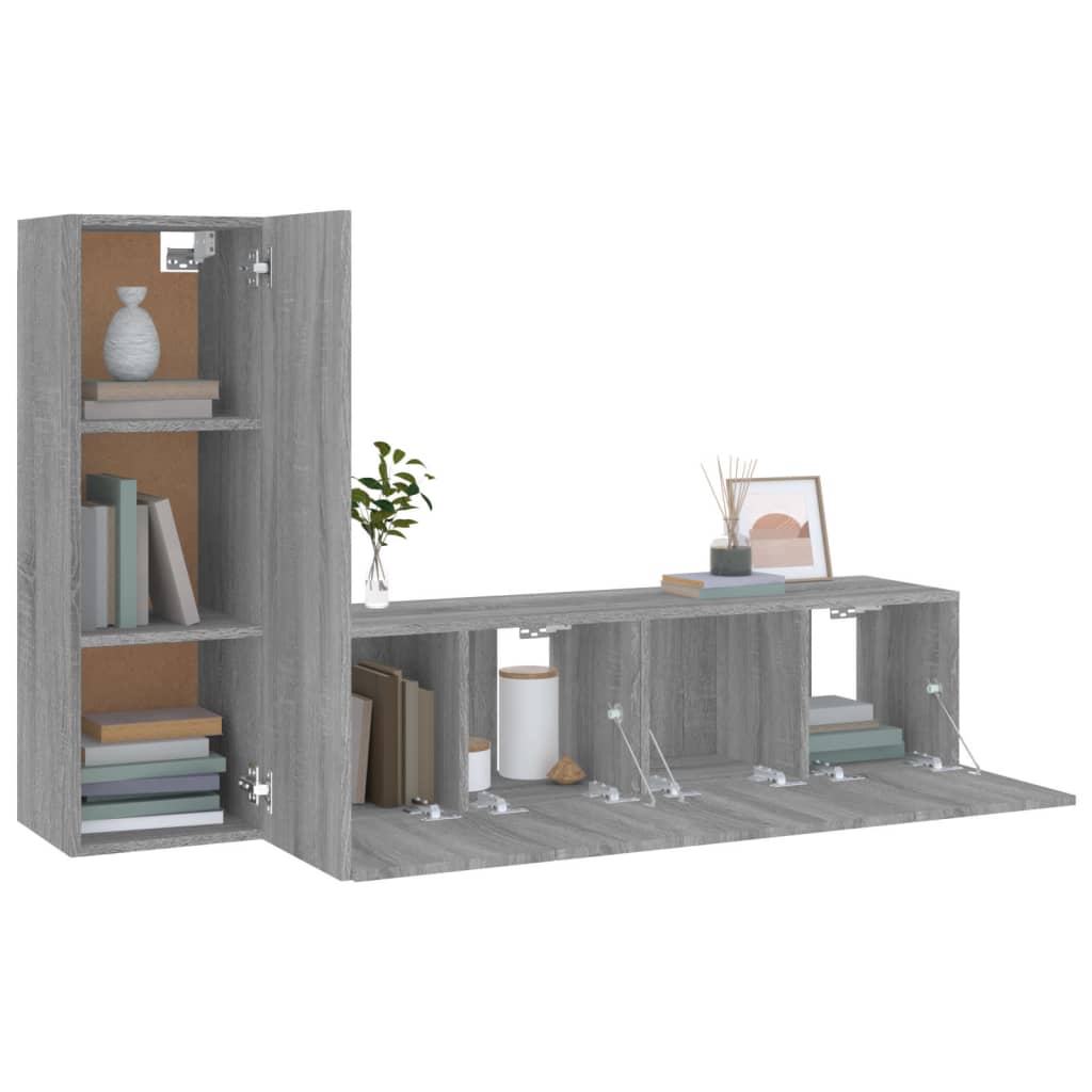 Conjunto móveis de TV 3 pcs madeira processada sonoma cinza