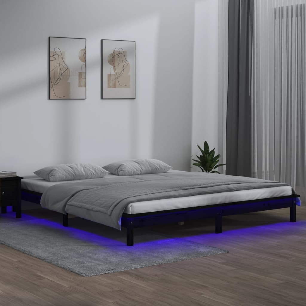Estrutura de cama com leds 200x200 cm madeira maciça preto