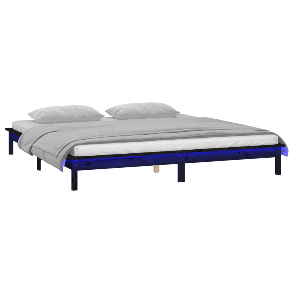 Estrutura de cama com leds 200x200 cm madeira maciça preto