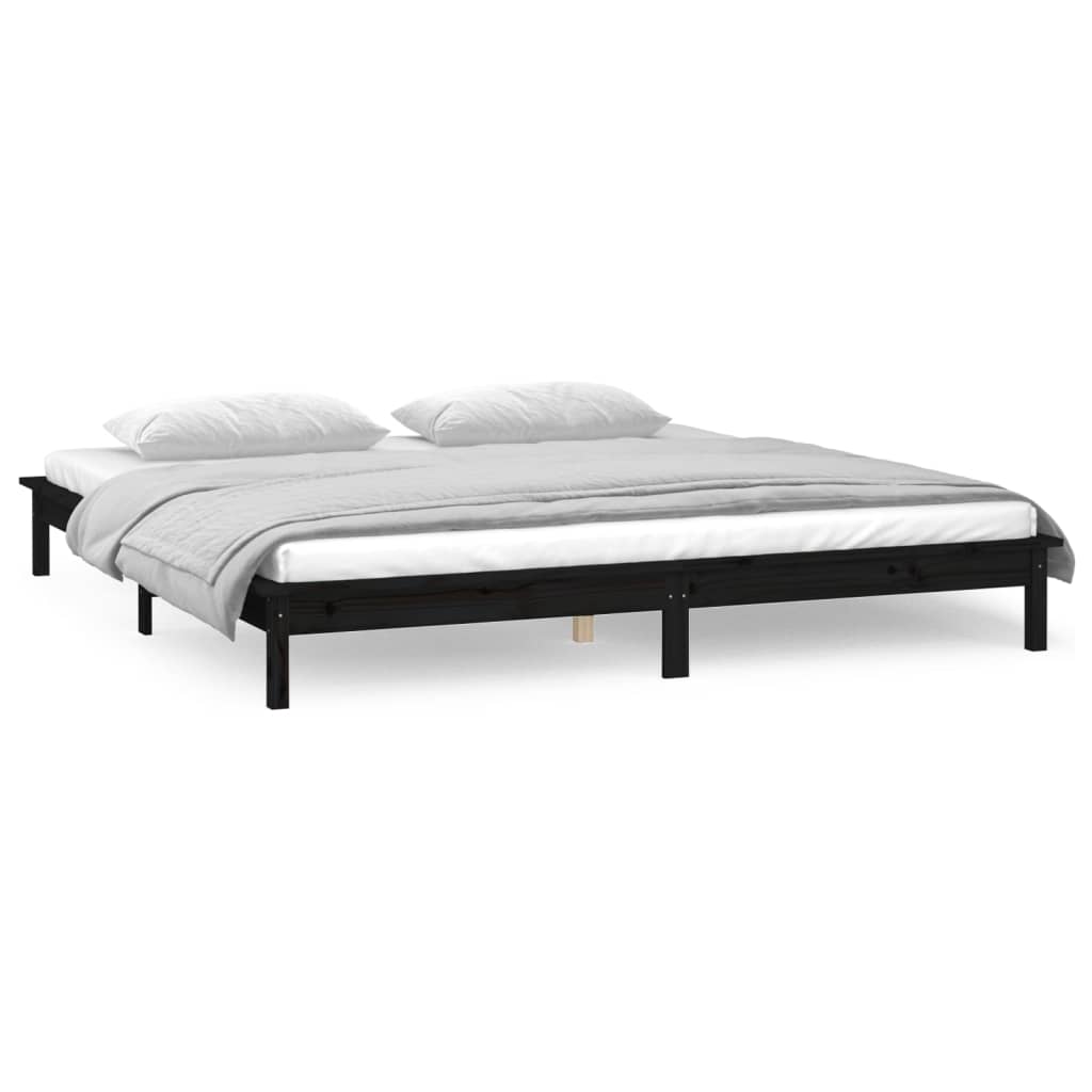 Estrutura de cama com leds 200x200 cm madeira maciça preto