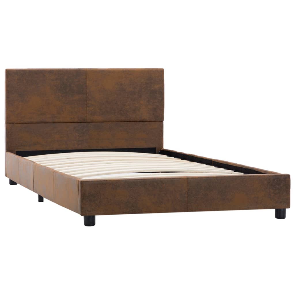 Estrutura de cama 90x200 cm camurça artificial castanho