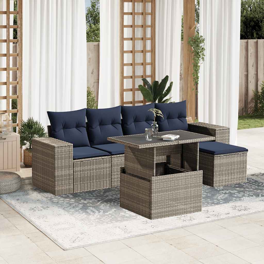 Conjunto de sofá de jardim com 6 peças e almofadas em rattan sintético cinza