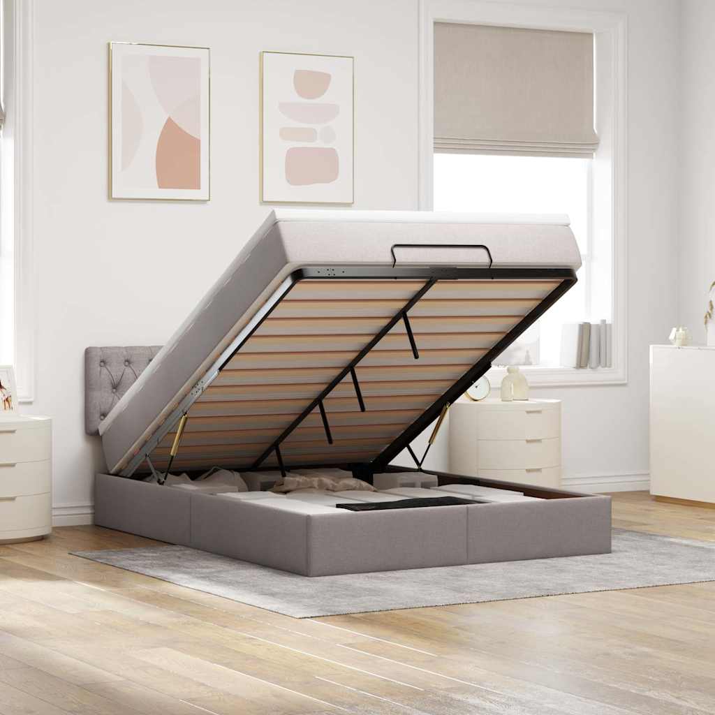 Cama otomana com colchão & leds 140x200 cm tecido cinza