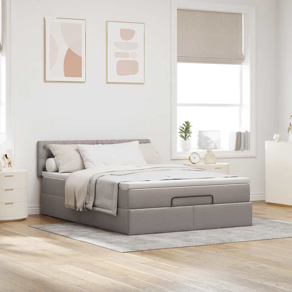 Cama otomana com colchão & leds 140x200 cm tecido cinza