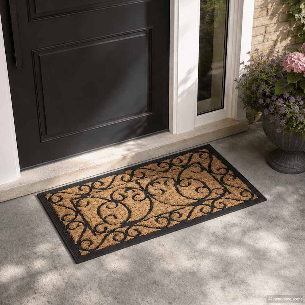 Tapete de porta retangular 45x75 cm borracha e fibra de coco