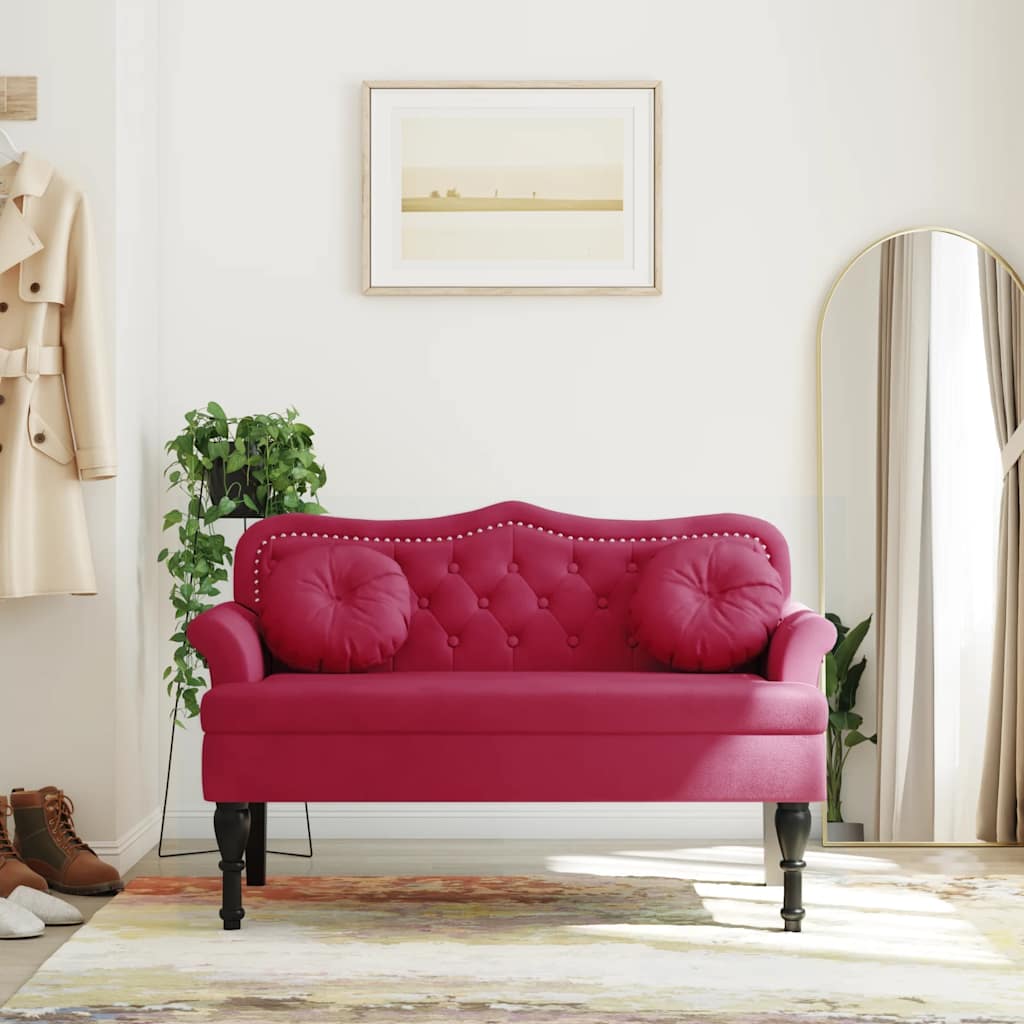 Banco com almofadões 120,5x65x75 cm veludo vermelho tinto