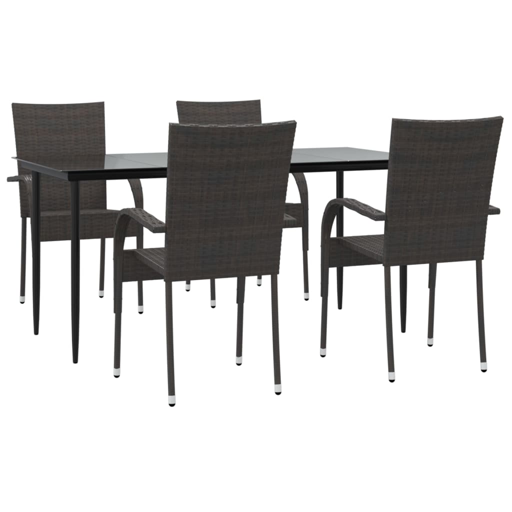 5 Pcs conjunto de jantar para jardim vime PE castanho