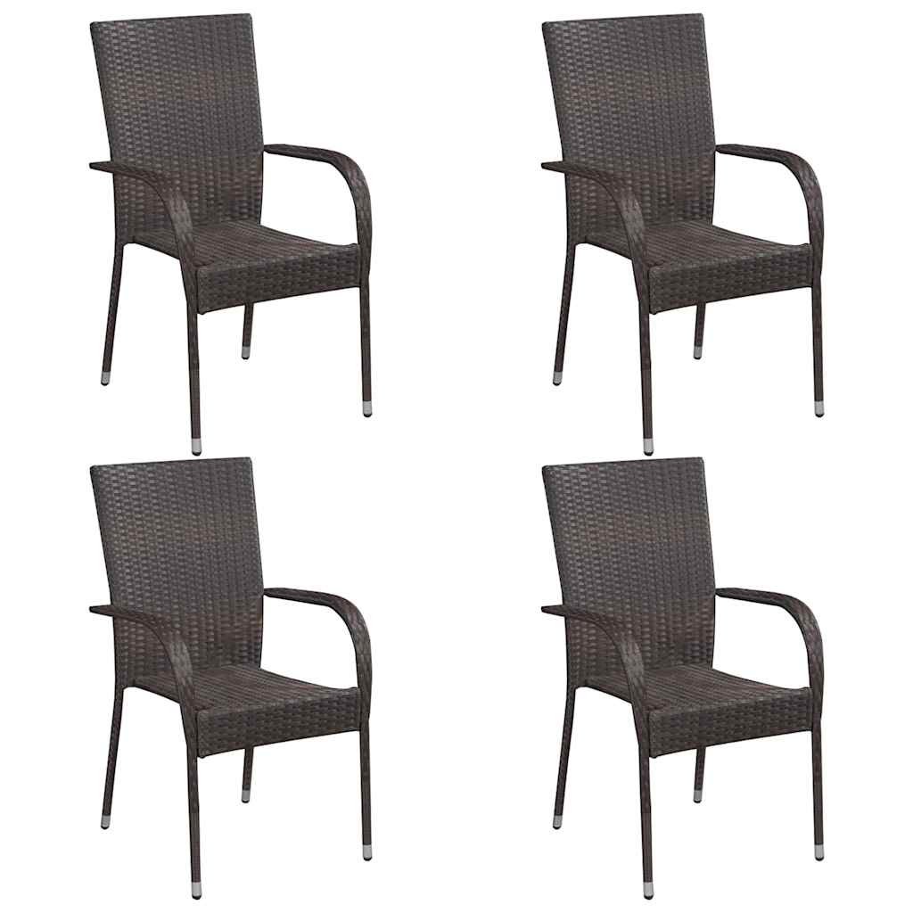 5 Pcs conjunto de jantar para jardim vime PE castanho