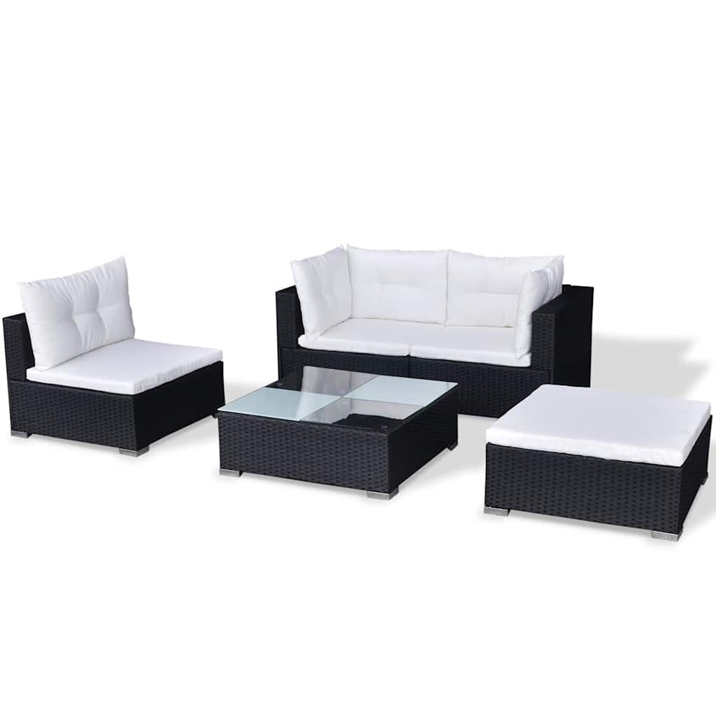 5 Pcs conjunto lounge de jardim c/ almofadões vime PE preto