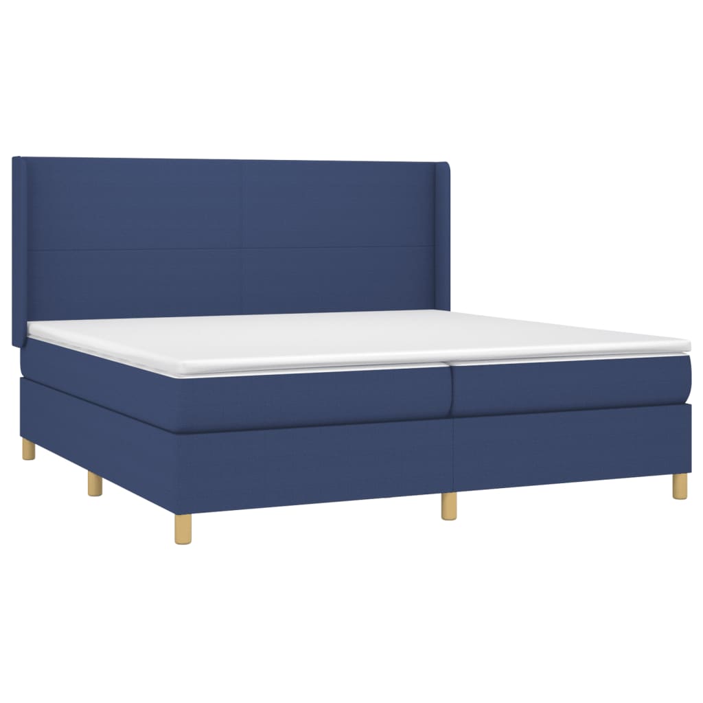 Cama com molas/colchão 200x200 cm tecido azul