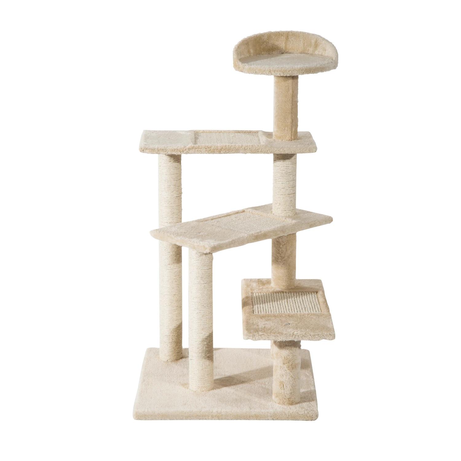 Árvore arranhador para gato com poste cama plataforma com cobertor veludo de sisal 50x50x100cm bege