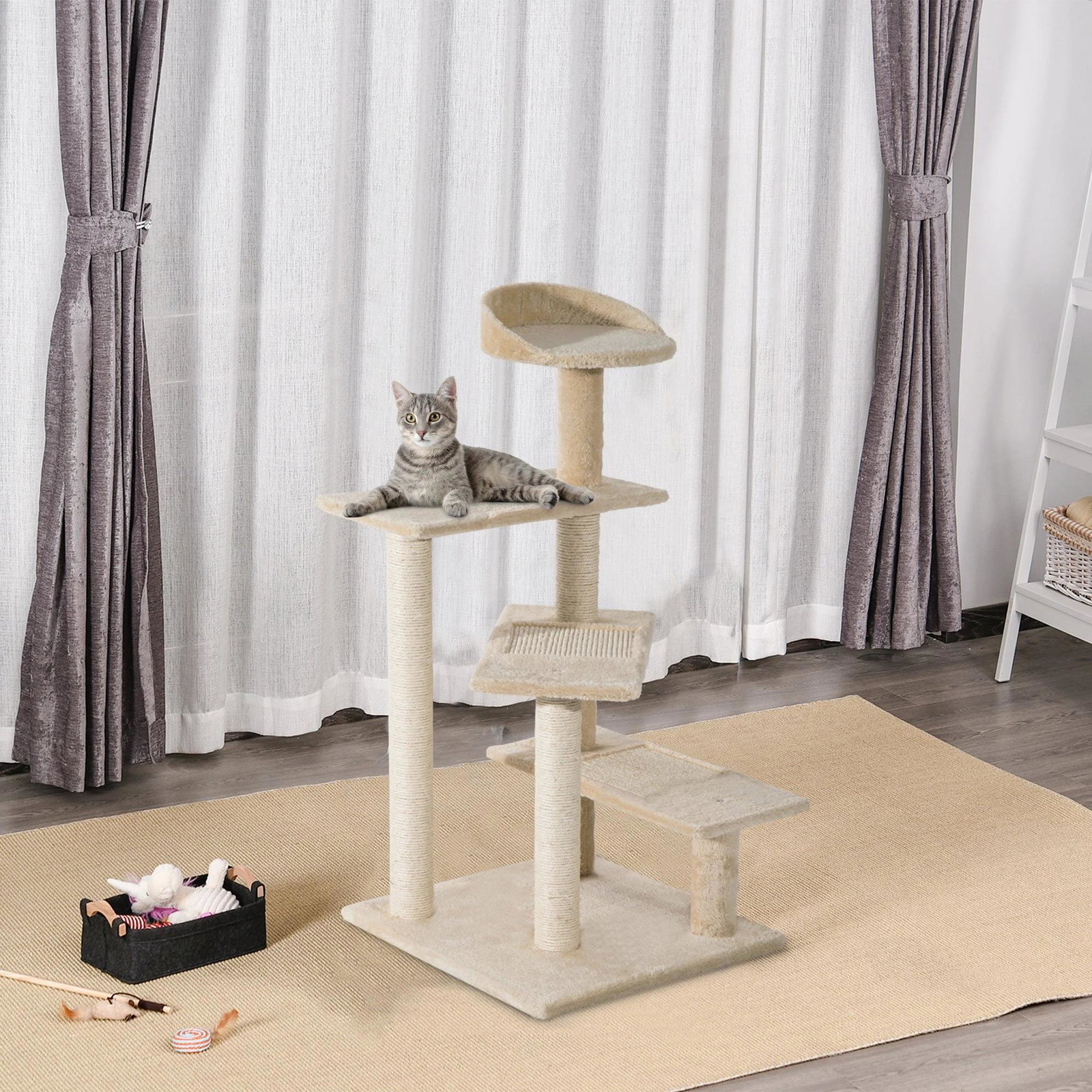 Árvore arranhador para gato com poste cama plataforma com cobertor veludo de sisal 50x50x100cm bege
