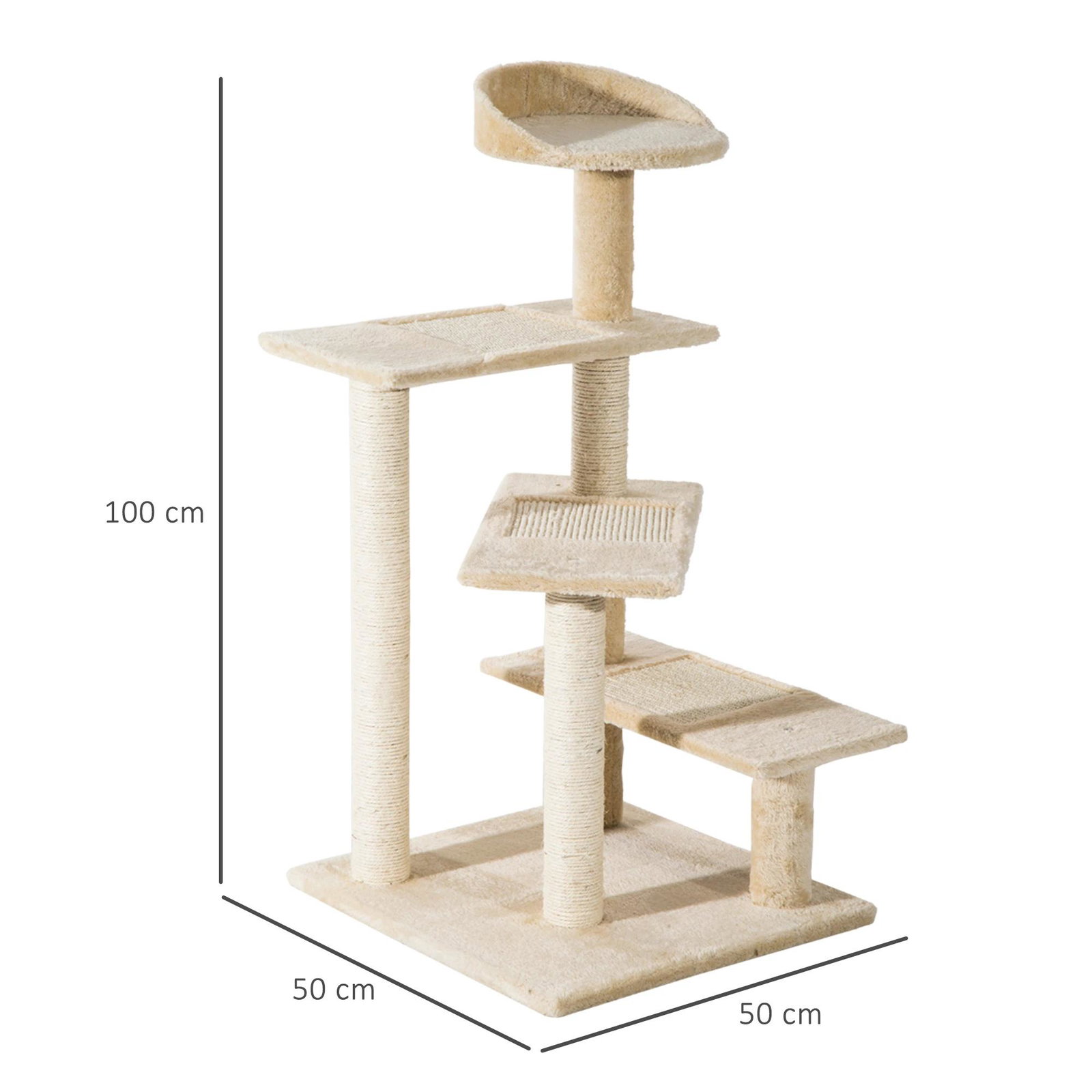 Árvore arranhador para gato com poste cama plataforma com cobertor veludo de sisal 50x50x100cm bege