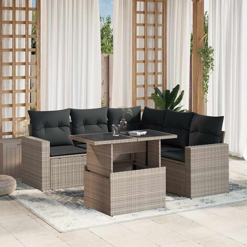 6 Pcs conj. sofás jardim com almofadões vime PE cinzento-claro