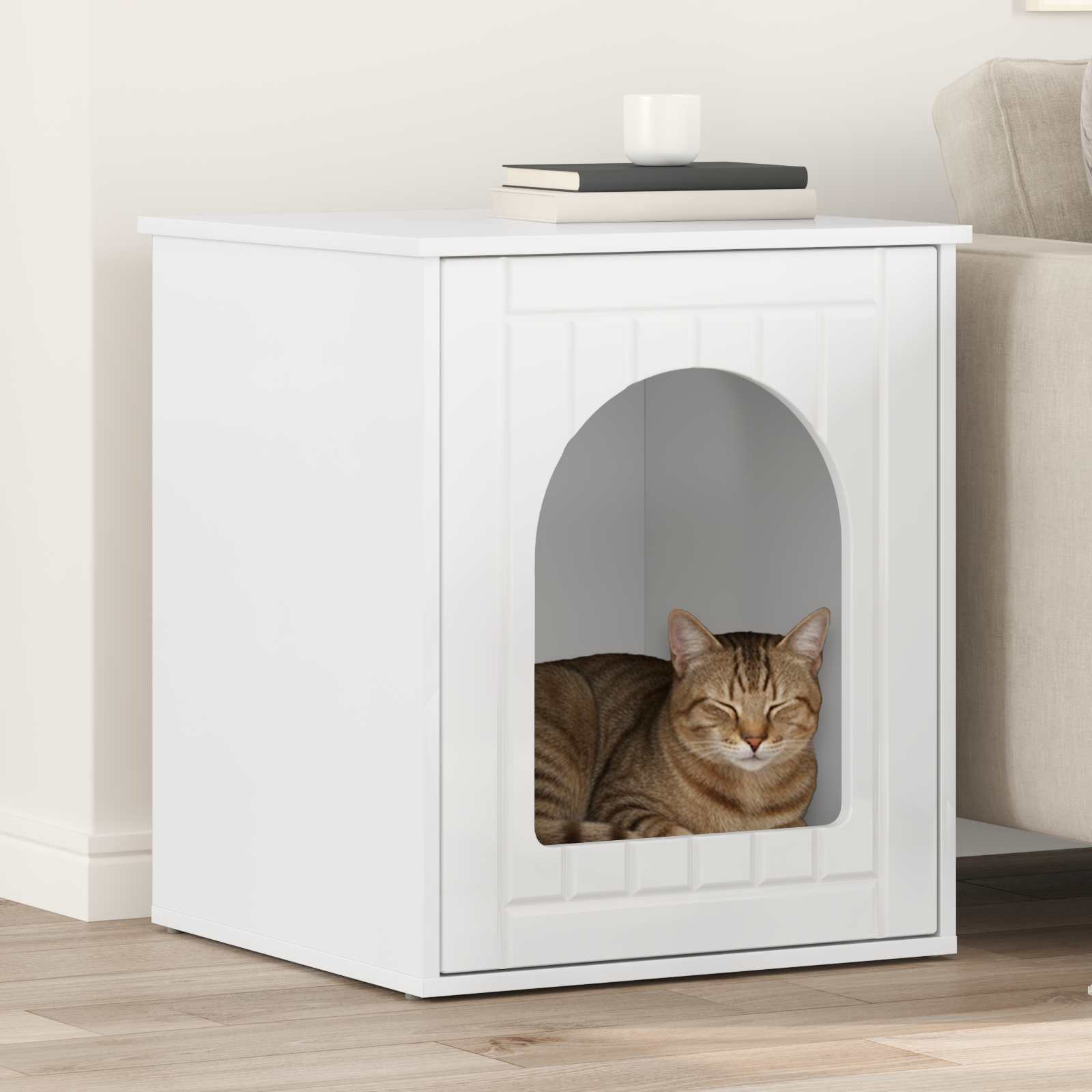 Casa para gatos branco brilhante 53 x 52 x 62 cm