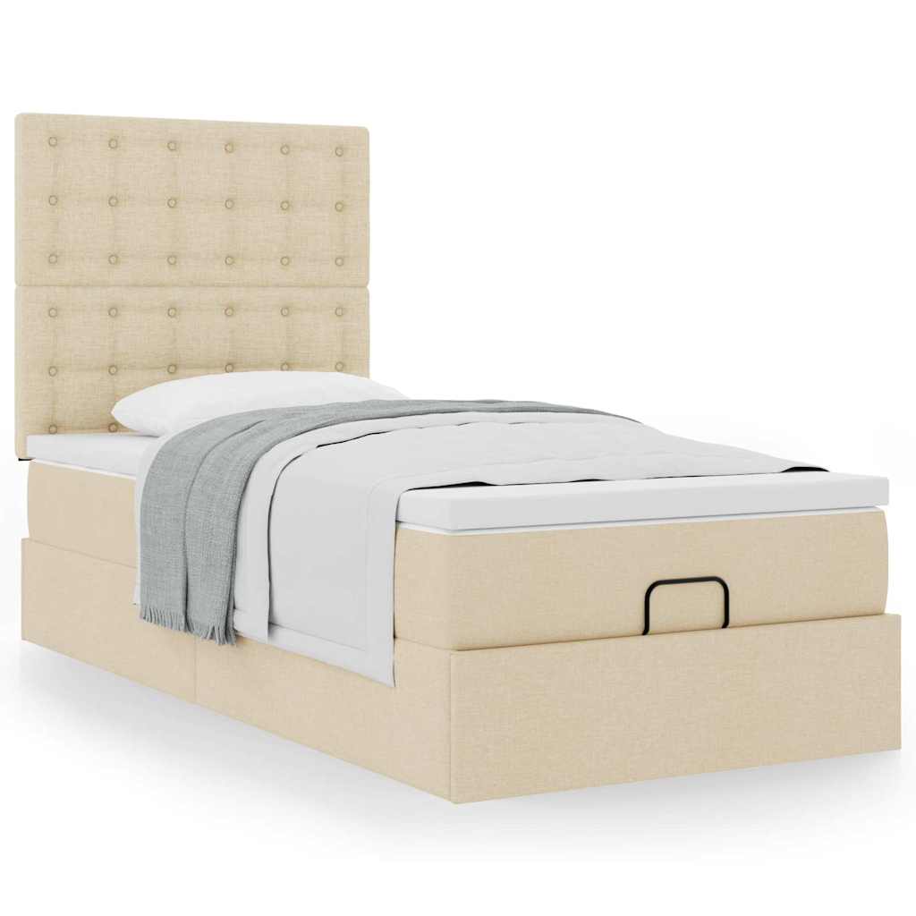 Cama otomana com colchão 90x200 cm tecido creme