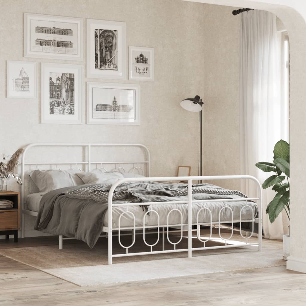 Estrutura de cama com cabeceira e pés 135x190 cm metal branco