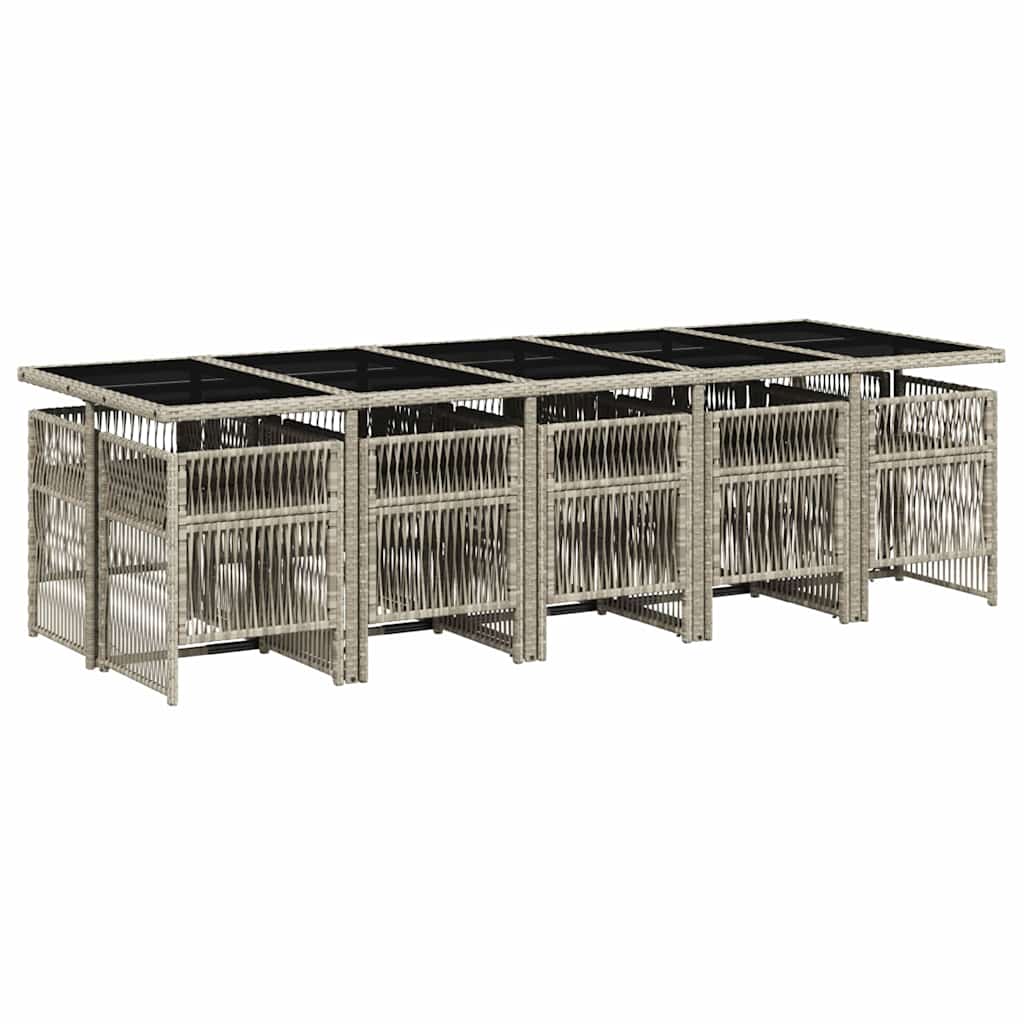 11 Pcs conjunto jantar p/ jardim c/ almofadões vime PE cinzento