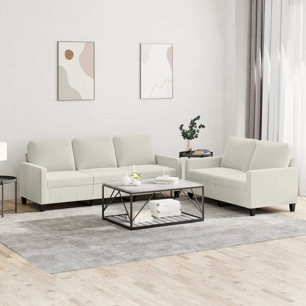 2 Pcs conjunto de sofás com almofadões veludo cor creme