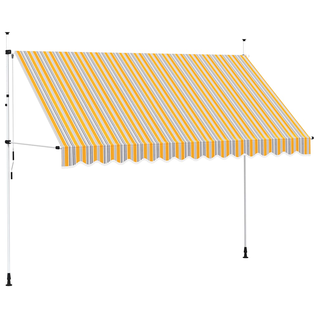 Toldo retrátil manual 350 cm riscas amarelas e azuis